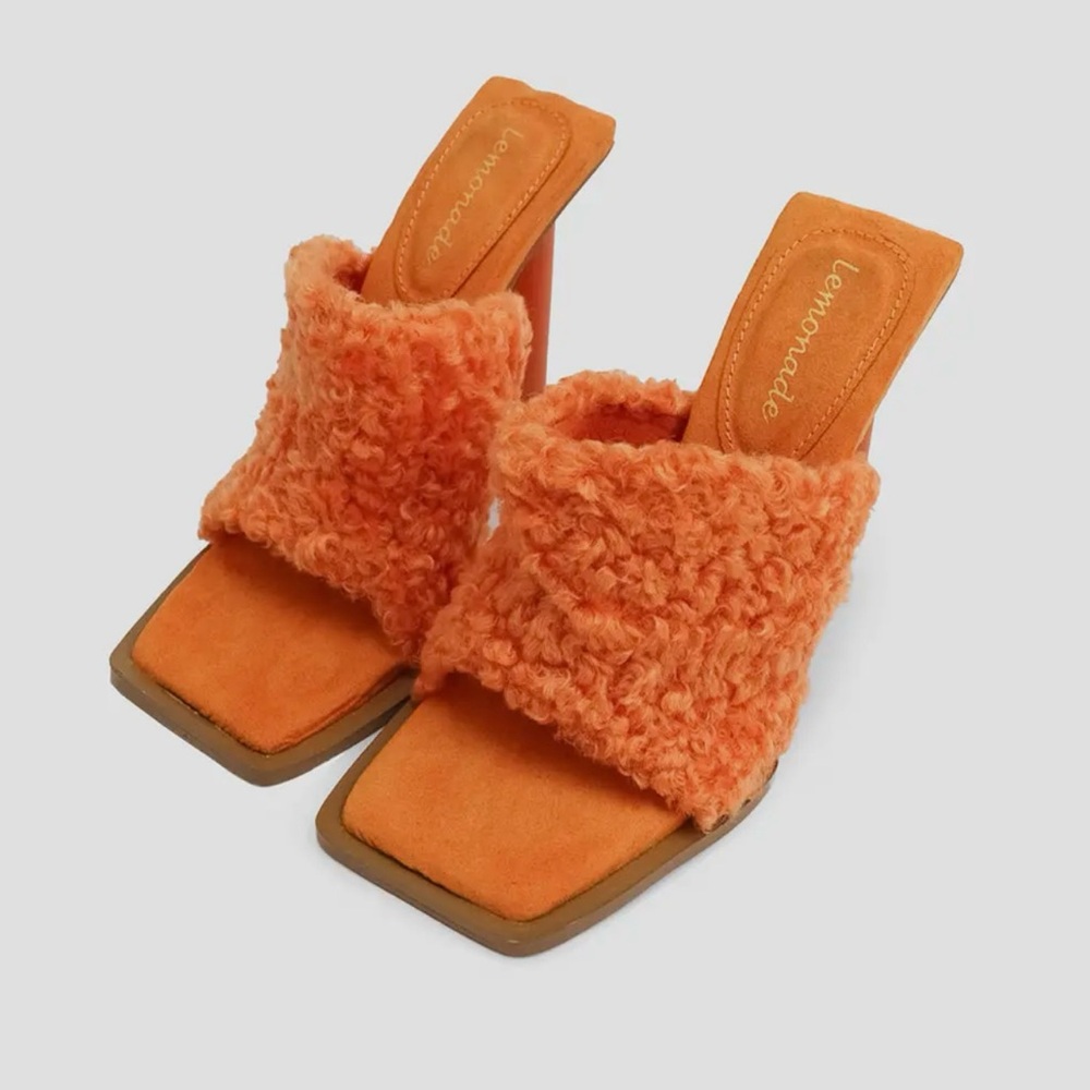 Lemon Women's Orange Fuzzy Heeled Sandals